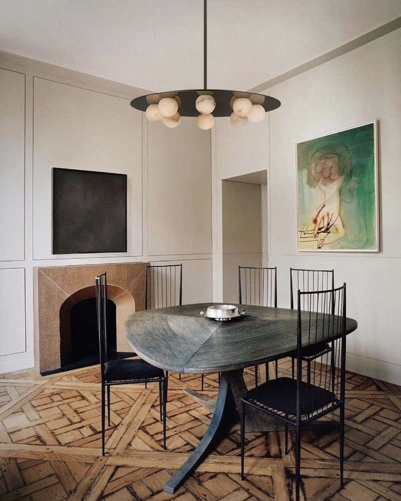 8-light Alabaster Globes LED Brass/Black Disc Ceiling Light Fixtures use for Living Areas