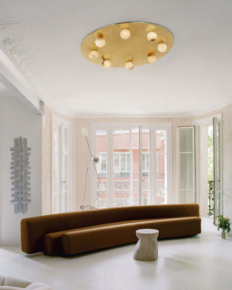 8-light Alabaster Globes LED Brass/Black Disc Ceiling Light Fixtures use for Living Areas