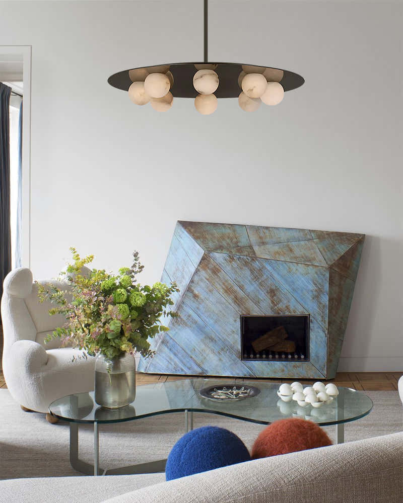 8-light Alabaster Globes LED Brass/Black Disc Ceiling Light Fixtures use for Living Areas