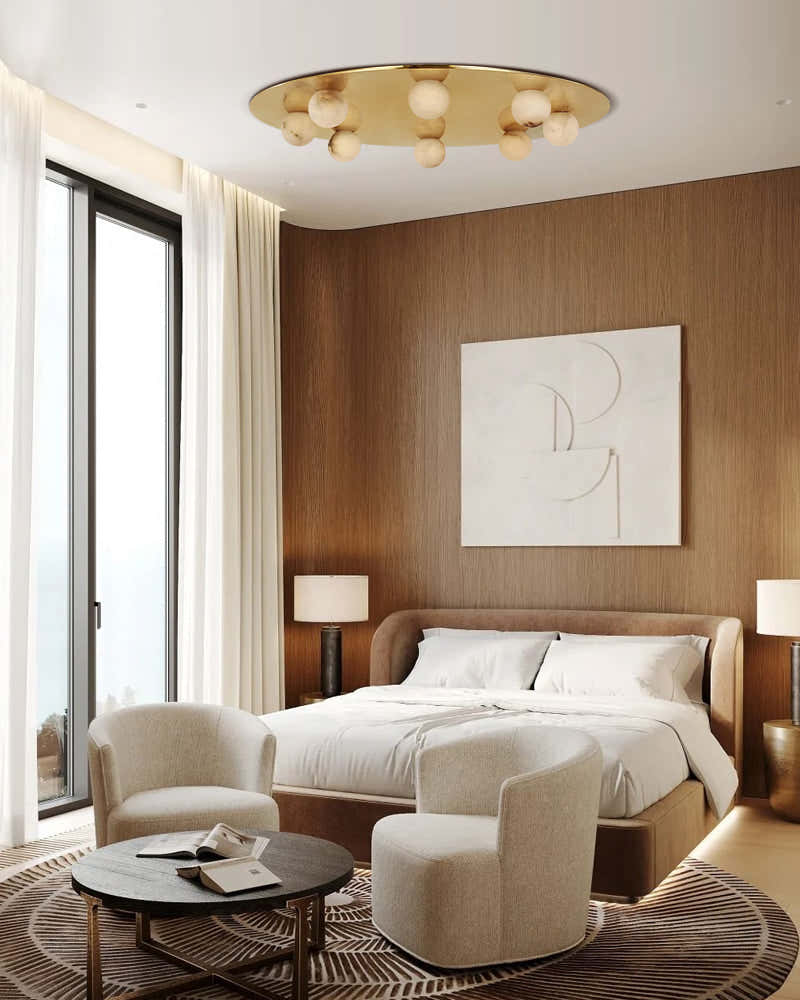 8-light Alabaster Globes LED Brass/Black Disc Ceiling Light Fixtures use for Living Areas