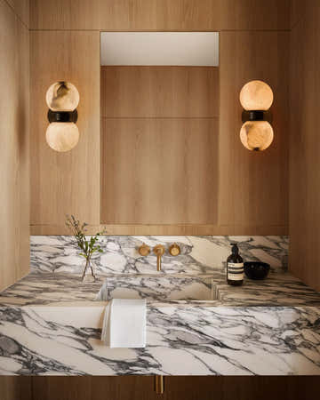 Modern LED Dual Alabaster Globe Wall Light Fixtures Wide 3" 5" | Brass/Black Metal