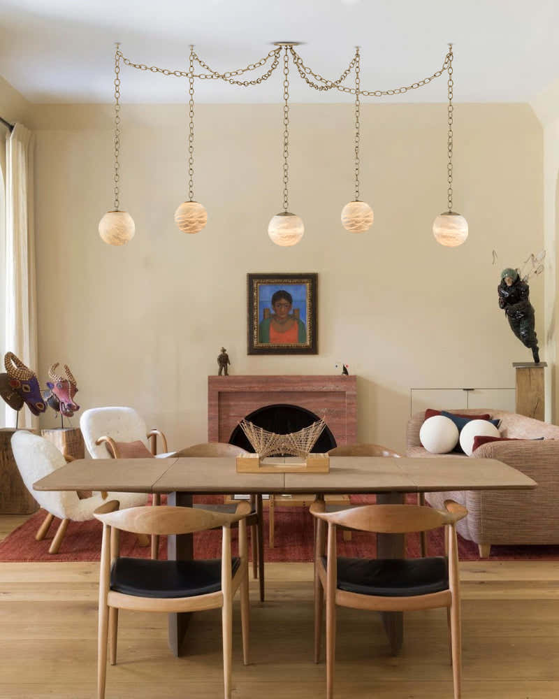 Modern Moon Alabaster Globe Swag Chandelier Wide 6" 8" 10" | Brass/Black Chain