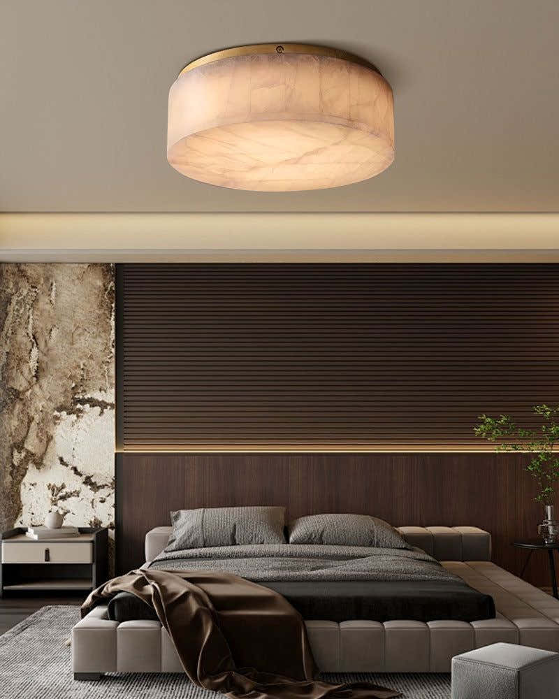 Square Alabaster flush mount brass ceiling light 35/45/60CM Dia