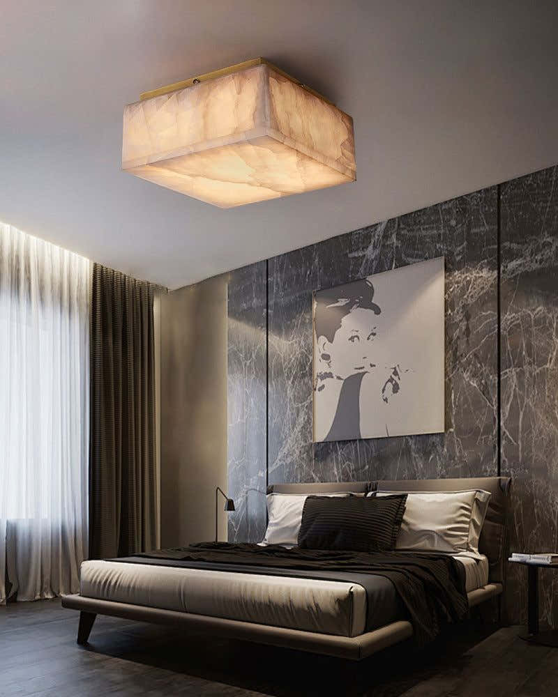 Square Alabaster flush mount brass ceiling light 35/45/60CM Dia