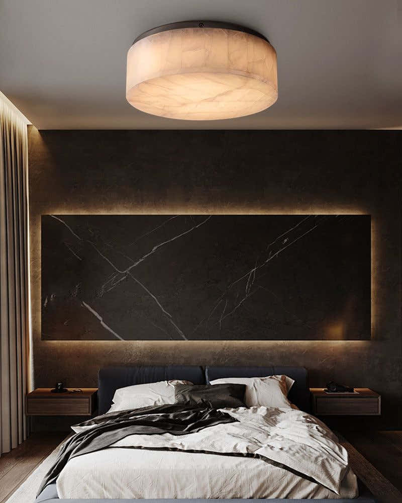 Square Alabaster flush mount brass ceiling light 35/45/60CM Dia