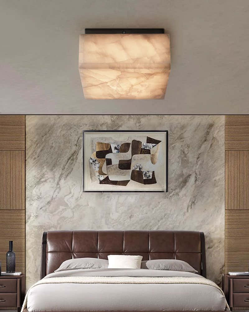 Square Alabaster flush mount brass ceiling light 35/45/60CM Dia