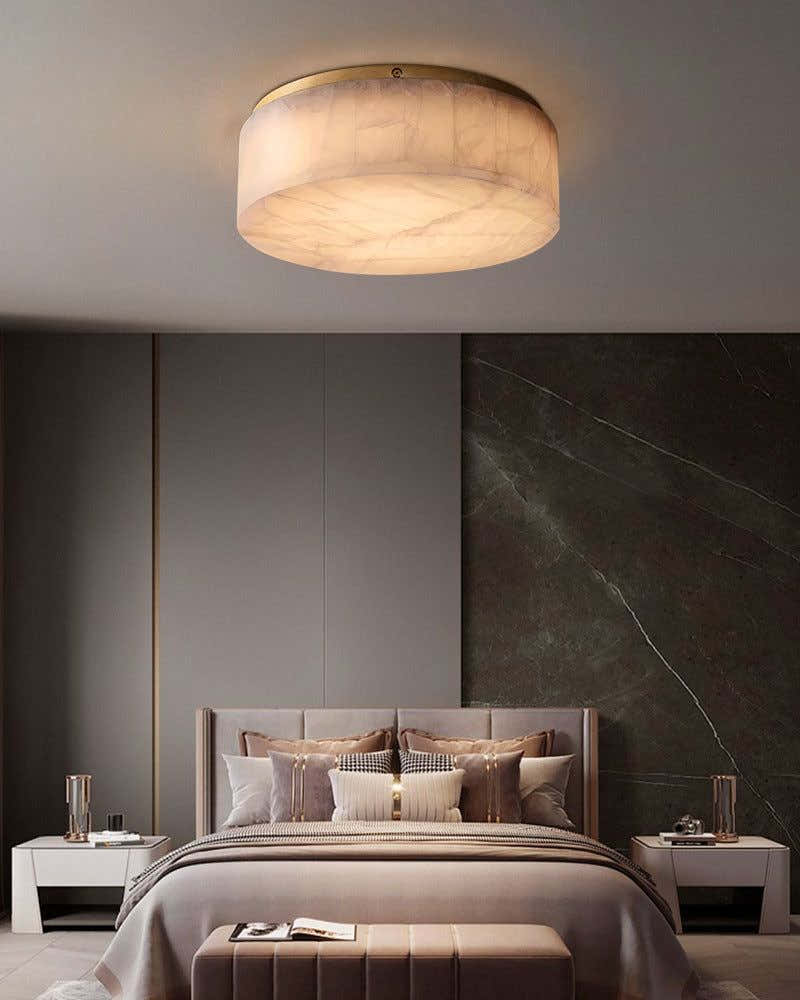 Square Alabaster flush mount brass ceiling light 35/45/60CM Dia