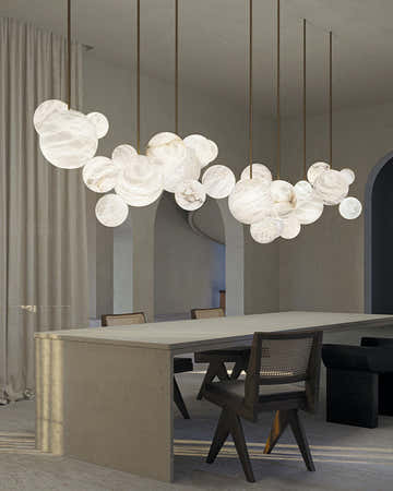 Nordic Black/Gold Disk Long Pendant Celing Lamp with alabaster globe cluster lighting