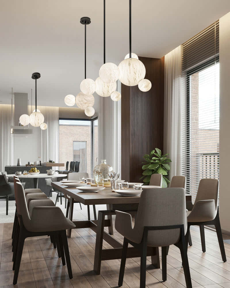 Nordic Black/Gold Disk Long Pendant Celing Lamp with alabaster globe cluster lighting