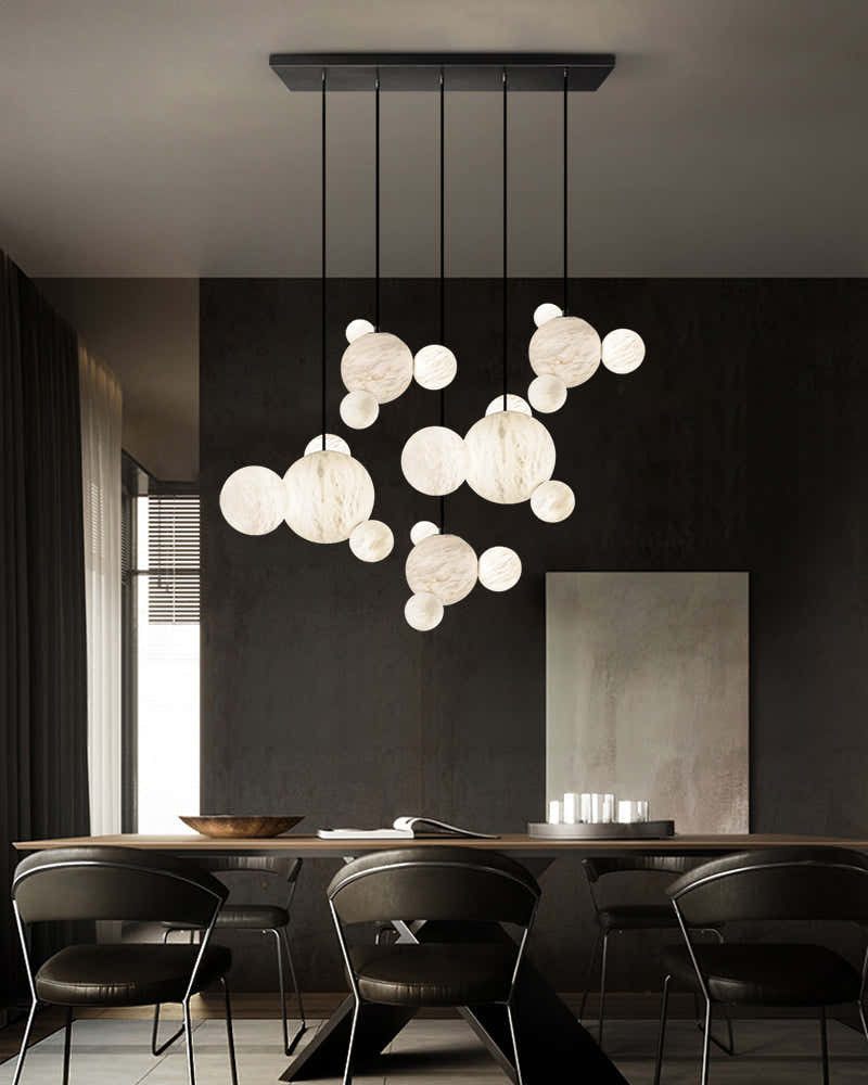 Nordic Black/Gold Disk Long Pendant Celing Lamp with alabaster globe cluster lighting