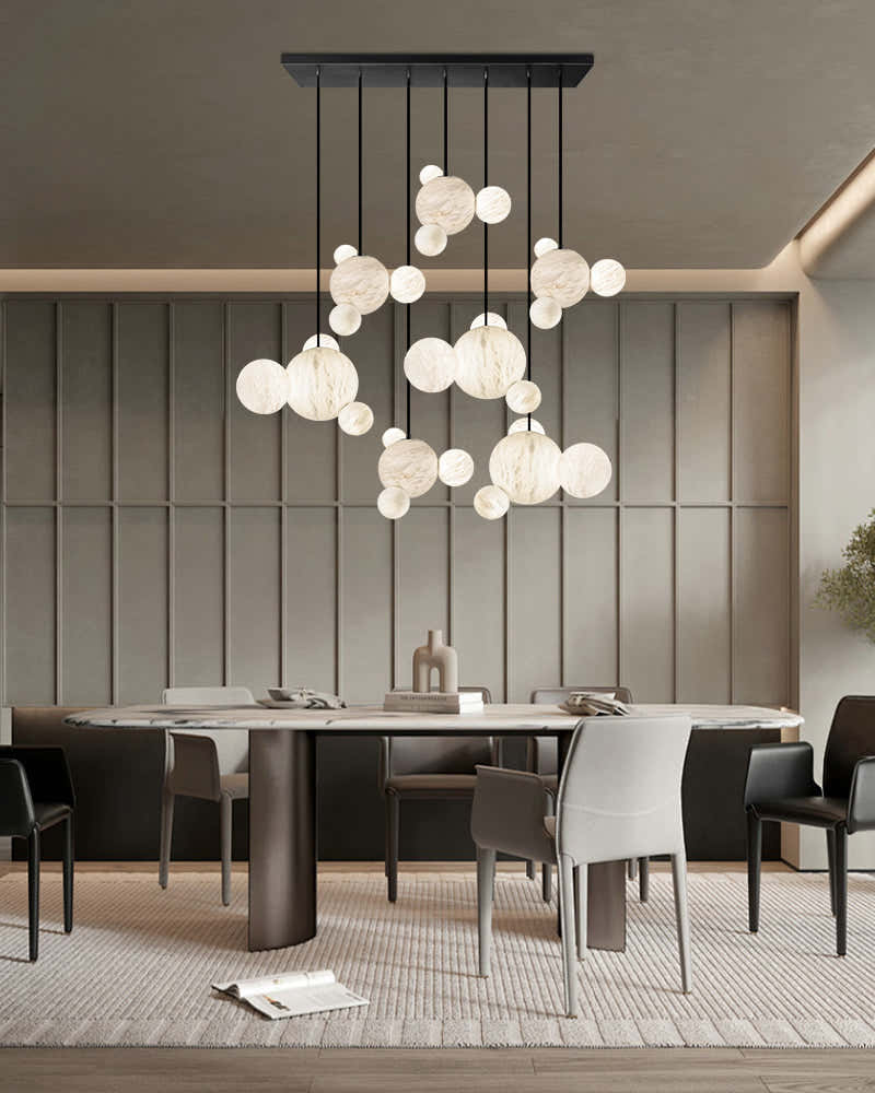 Nordic Black/Gold Disk Long Pendant Celing Lamp with alabaster globe cluster lighting