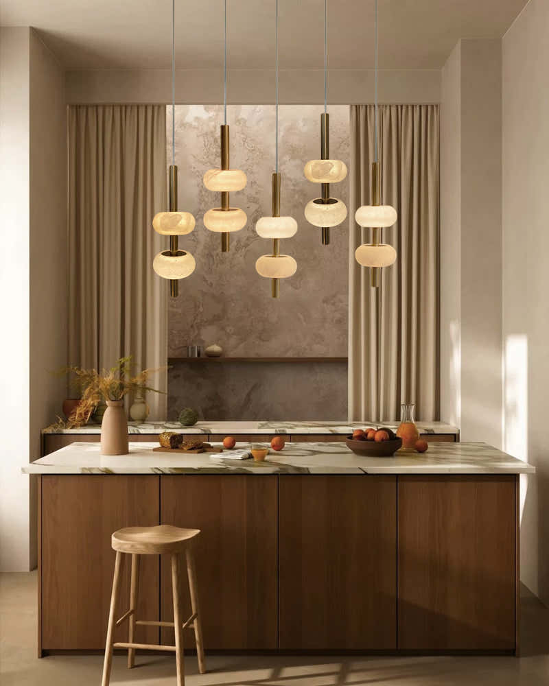 Villa 5 Light New Age Brass Cluster Pendant Light with 4in White Spanish Alabaster Shades