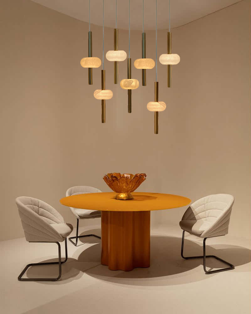 Villa 5 Light New Age Brass Cluster Pendant Light with 4in White Spanish Alabaster Shades