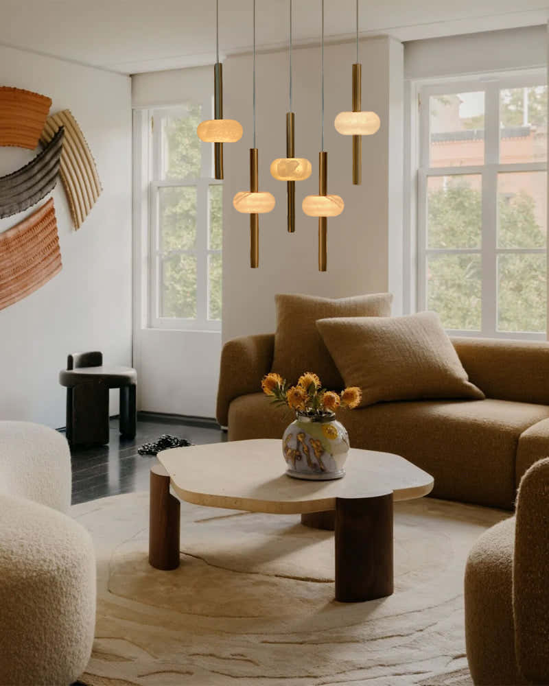 Villa 5 Light New Age Brass Cluster Pendant Light with 4in White Spanish Alabaster Shades