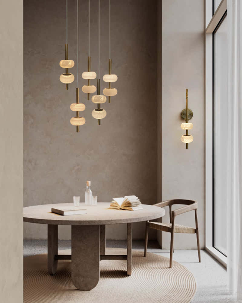 Villa 5 Light New Age Brass Cluster Pendant Light with 4in White Spanish Alabaster Shades