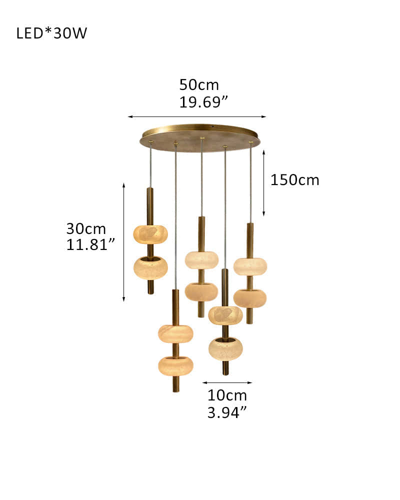 Villa 5 Light New Age Brass Cluster Pendant Light with 4in White Spanish Alabaster Shades