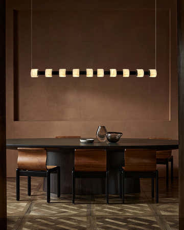 Modern Roller Alabaster Ring LED 120cm Black Strip Linear Pendant Light Wide 41" for dining room