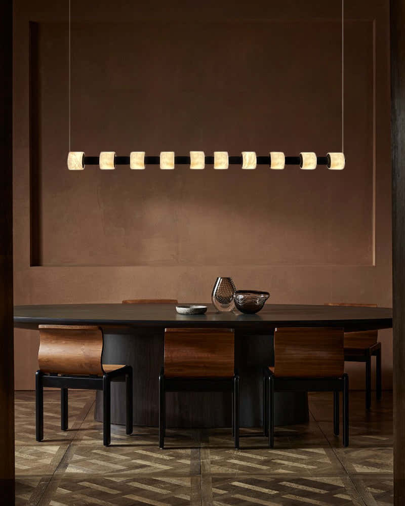Modern Roller Alabaster Ring LED 120cm Black Strip Linear Pendant Light Wide 41" for dining room