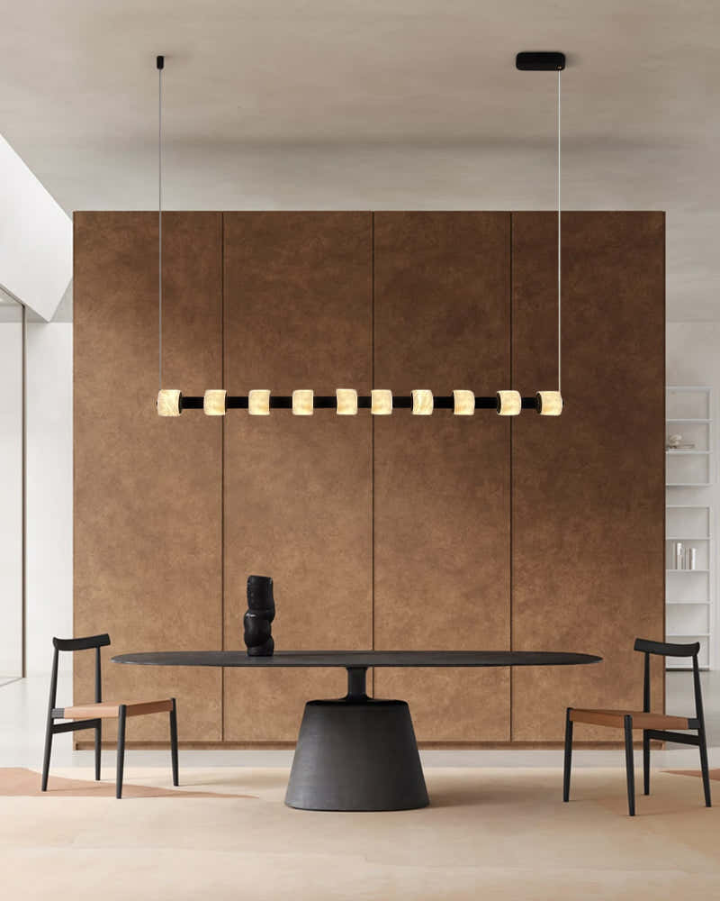 Modern Roller Alabaster Ring LED 120cm Black Strip Linear Pendant Light Wide 41" for dining room