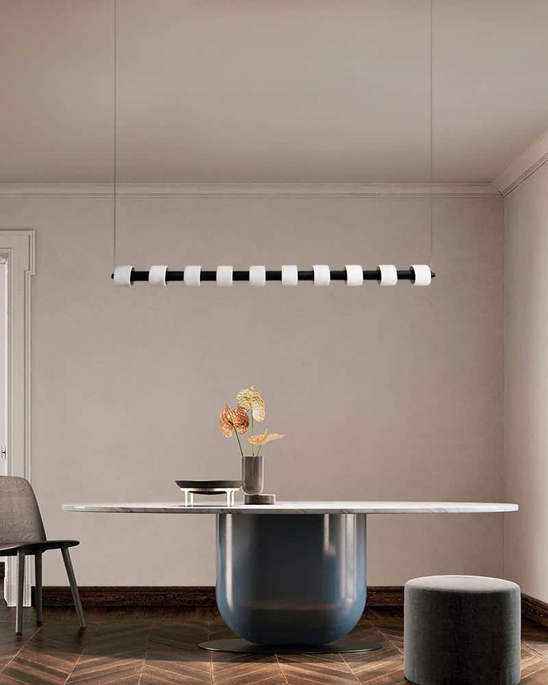 Modern Roller Alabaster Ring LED 120cm Black Strip Linear Pendant Light Wide 41" for dining room