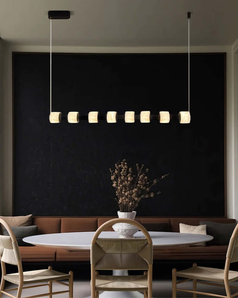 Modern Roller Alabaster Ring LED 120cm Black Strip Linear Pendant Light Wide 41" for dining room