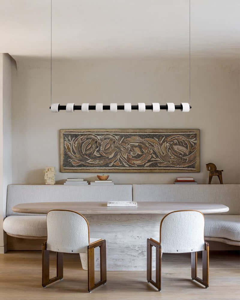 Modern Roller Alabaster Ring LED 120cm Black Strip Linear Pendant Light Wide 41" for dining room