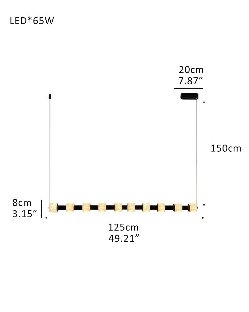 Modern Roller Alabaster Ring LED 120cm Black Strip Linear Pendant Light Wide 41" for dining room
