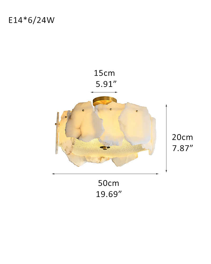 Elegance Semi Flush Alabaster Round Ceiling Light Fixture in Brass