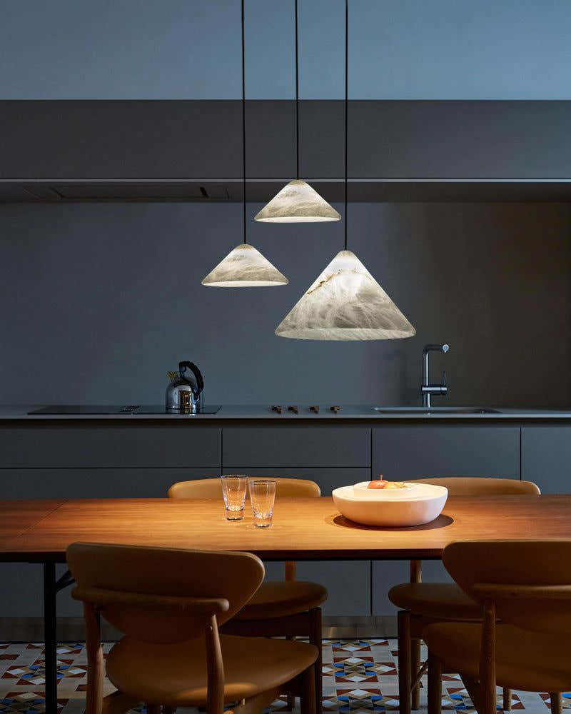 Minimalist Style White Alabaster Conical Pendant Lamp for bedroom kitchen