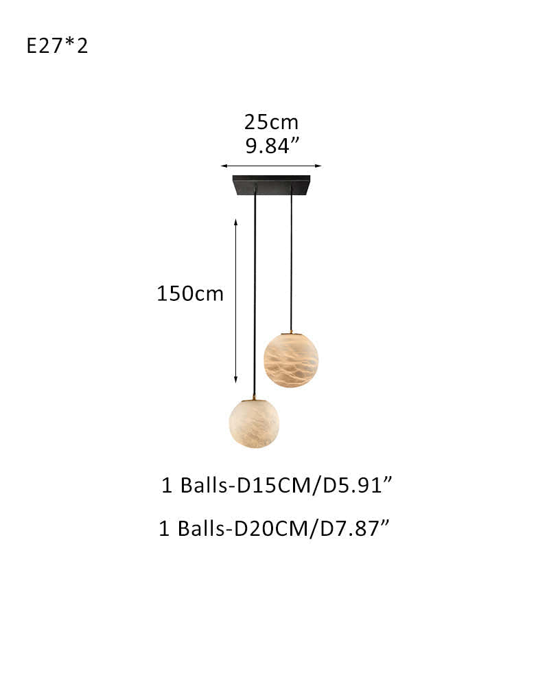 Art Decor Linear Moon Alabaster Globe Multi-Light Chandelier for Dining Kitchen Ambience