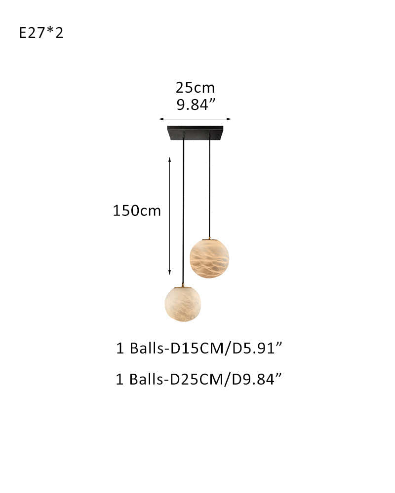 Art Decor Linear Moon Alabaster Globe Multi-Light Chandelier for Dining Kitchen Ambience