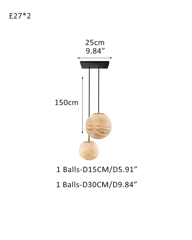 Art Decor Linear Moon Alabaster Globe Multi-Light Chandelier for Dining Kitchen Ambience