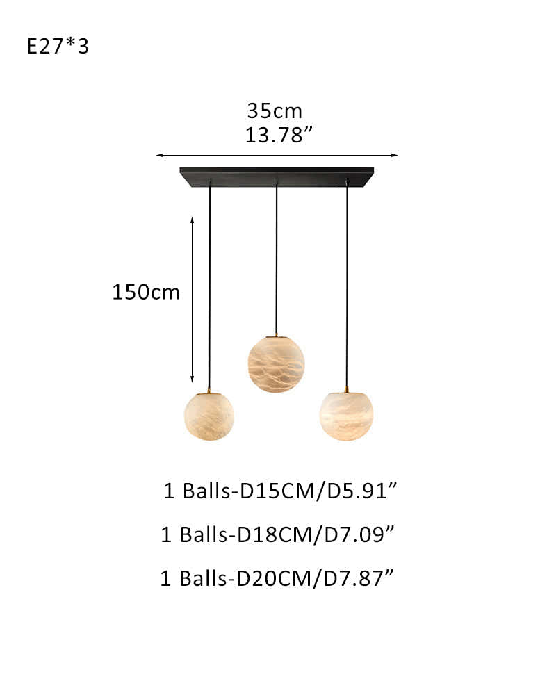 Art Decor Linear Moon Alabaster Globe Multi-Light Chandelier for Dining Kitchen Ambience