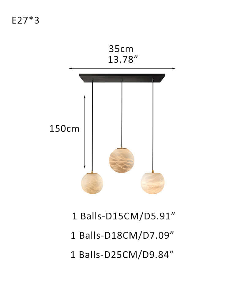 Art Decor Linear Moon Alabaster Globe Multi-Light Chandelier for Dining Kitchen Ambience