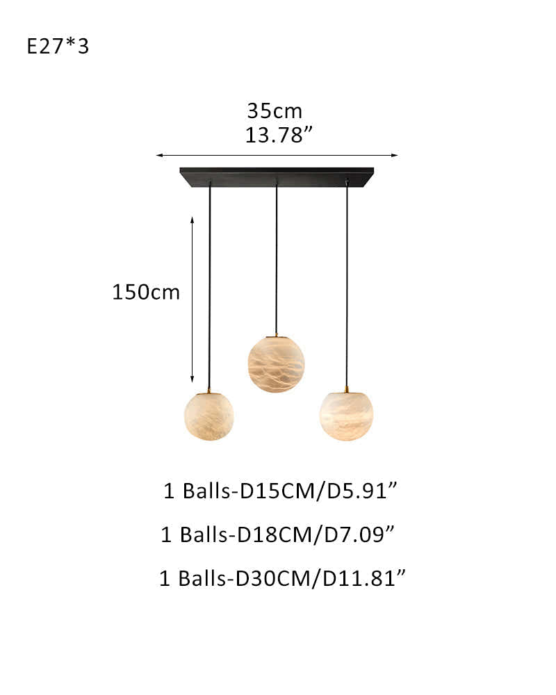 Art Decor Linear Moon Alabaster Globe Multi-Light Chandelier for Dining Kitchen Ambience