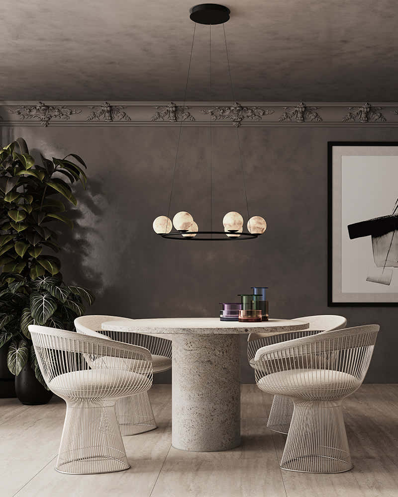 Stunning Double Alabaster Globes Pendant Suspension Light Lacquered Burnished Brass/Black