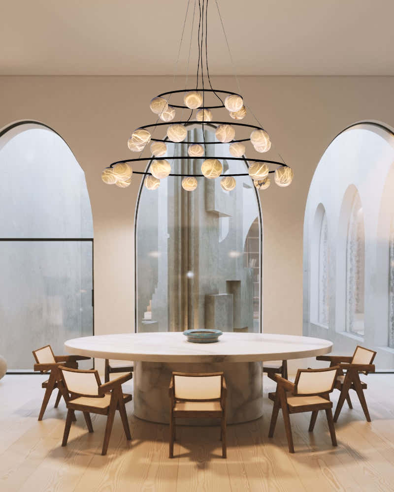 Stunning Double Alabaster Globes Pendant Suspension Light Lacquered Burnished Brass/Black