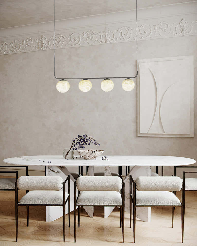 Stunning Double Alabaster Globes Pendant Suspension Light Lacquered Burnished Brass/Black