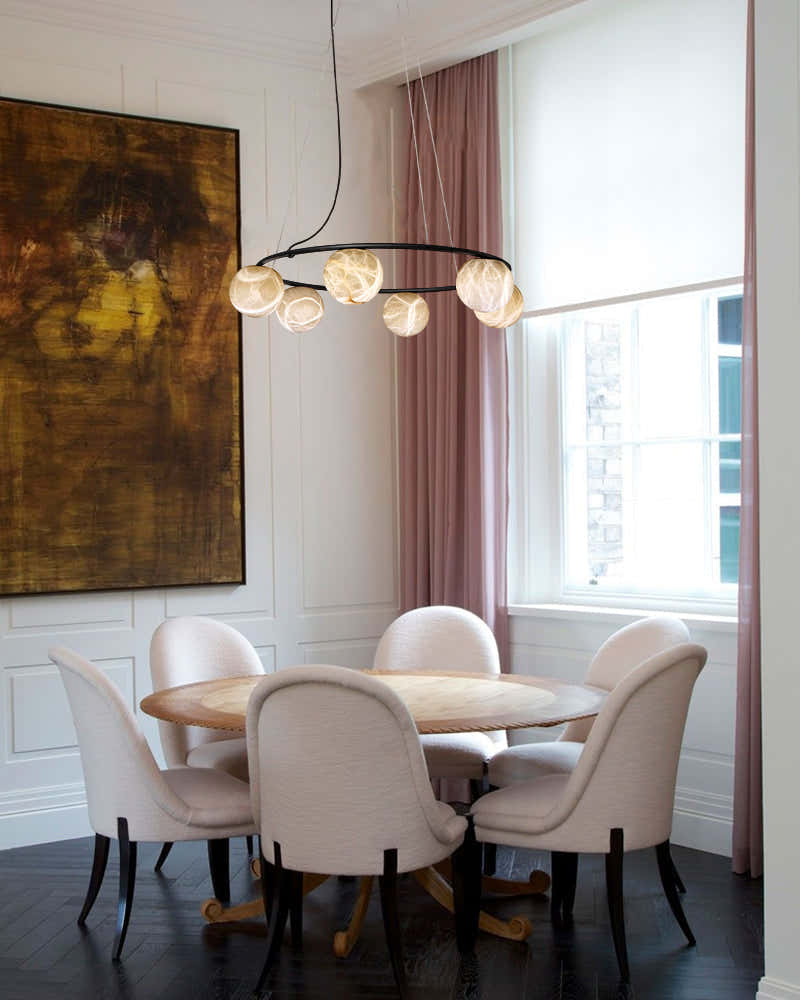 Stunning Double Alabaster Globes Pendant Suspension Light Lacquered Burnished Brass/Black