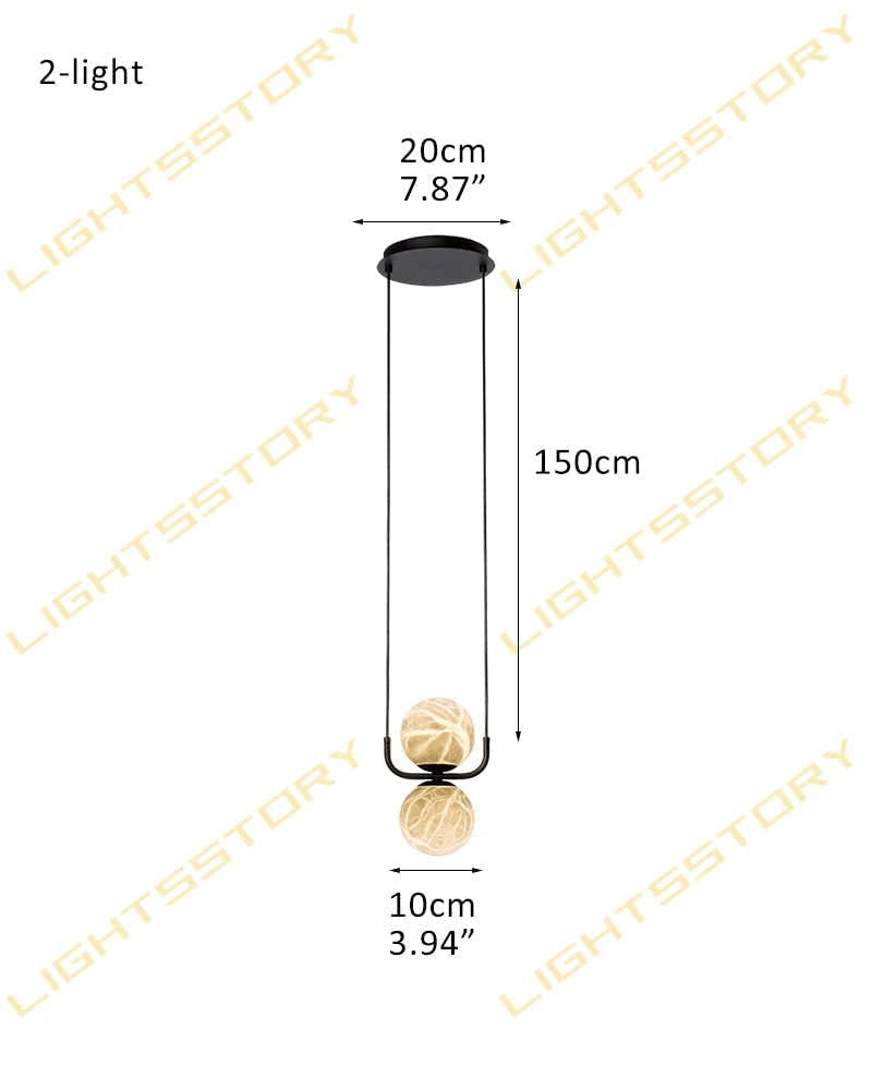 Stunning Double Alabaster Globes Pendant Suspension Light Lacquered Burnished Brass/Black