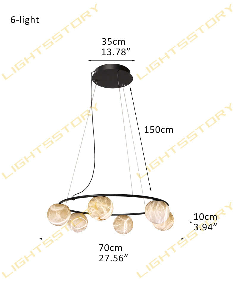 Stunning Double Alabaster Globes Pendant Suspension Light Lacquered Burnished Brass/Black