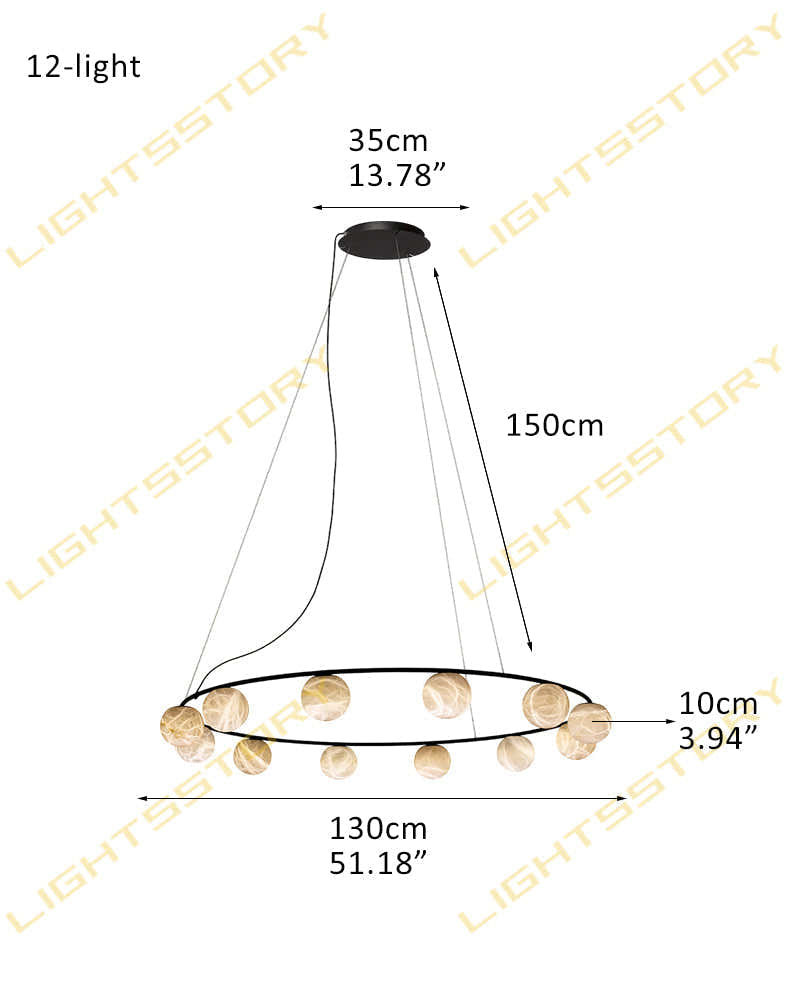 Stunning Double Alabaster Globes Pendant Suspension Light Lacquered Burnished Brass/Black