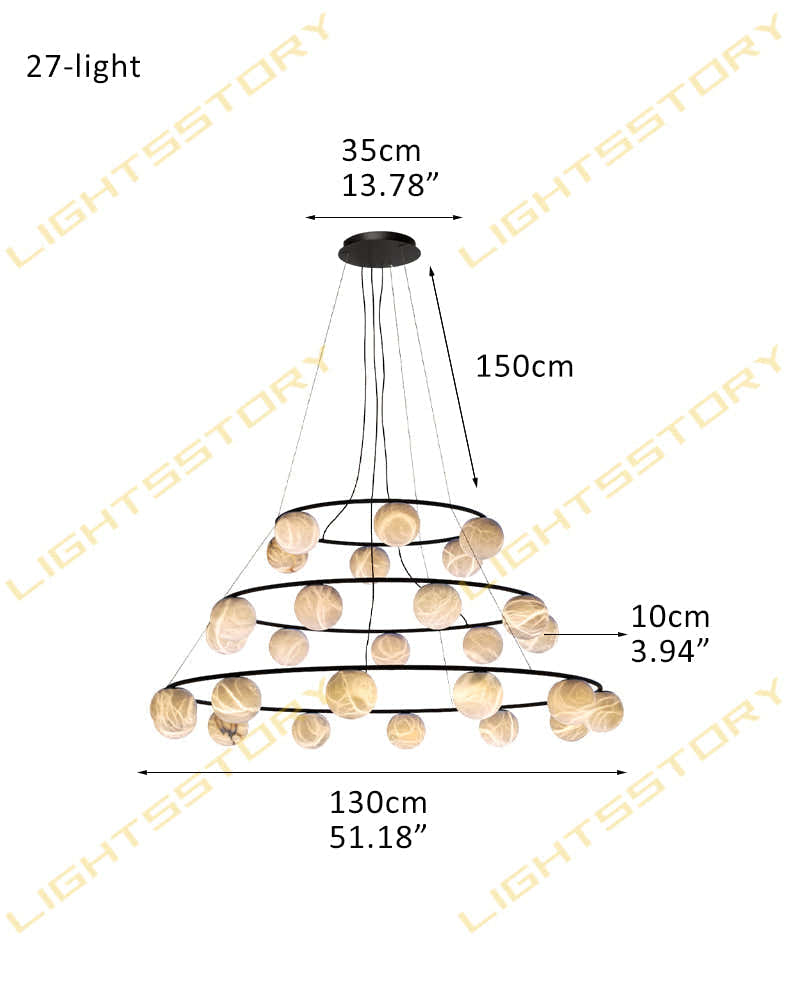 Stunning Double Alabaster Globes Pendant Suspension Light Lacquered Burnished Brass/Black
