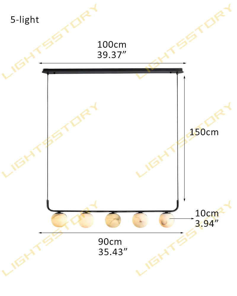 Stunning Double Alabaster Globes Pendant Suspension Light Lacquered Burnished Brass/Black