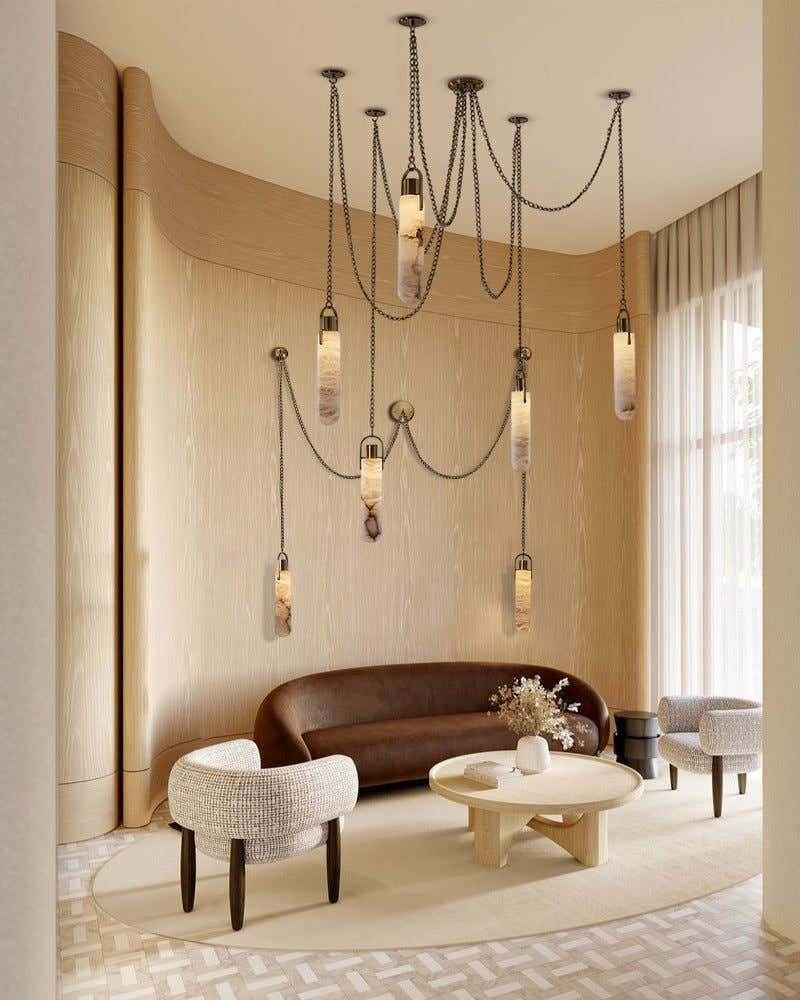 9-lights Brass Dome Pendant Chain Light over island lighting  | Cluster Alabaster Lighting