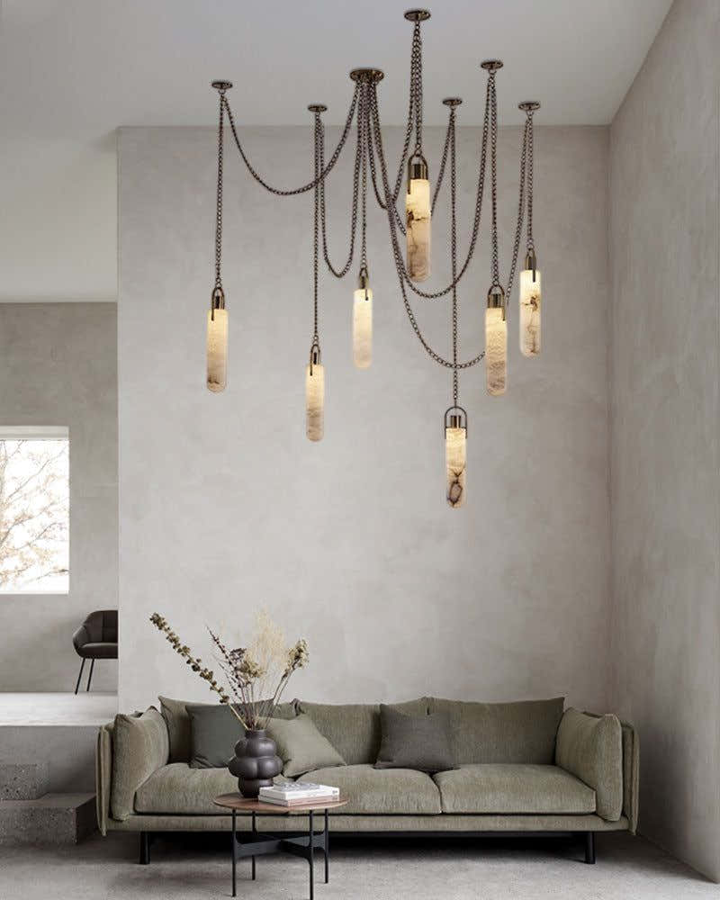 9-lights Brass Dome Pendant Chain Light over island lighting  | Cluster Alabaster Lighting