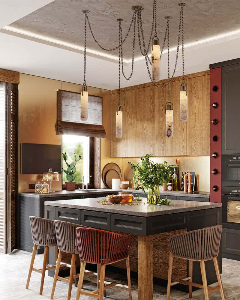 9-lights Brass Dome Pendant Chain Light over island lighting  | Cluster Alabaster Lighting