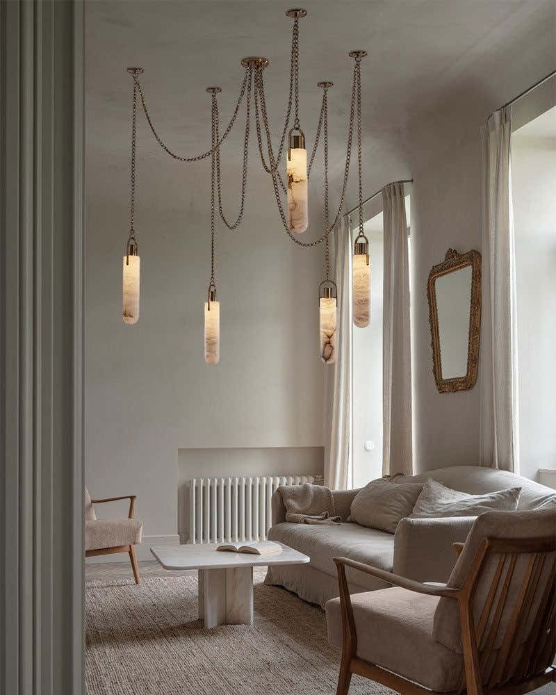 9-lights Brass Dome Pendant Chain Light over island lighting  | Cluster Alabaster Lighting