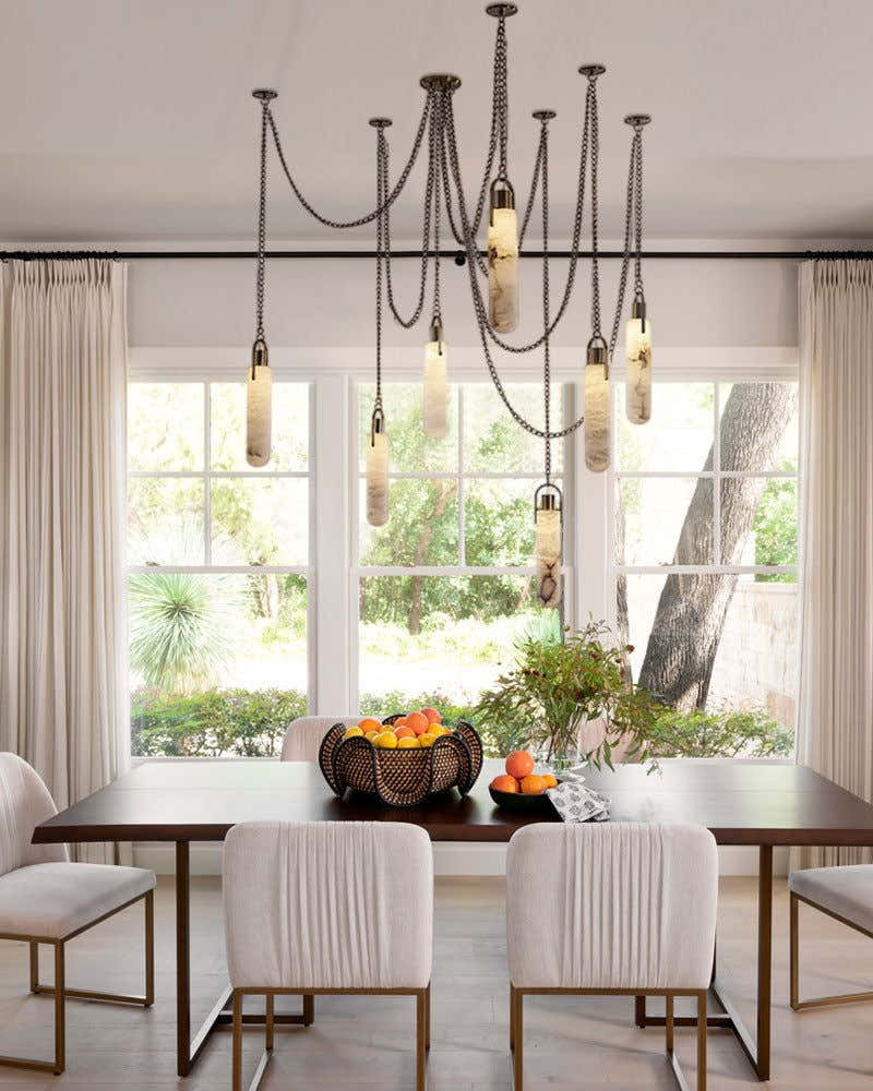 9-lights Brass Dome Pendant Chain Light over island lighting  | Cluster Alabaster Lighting