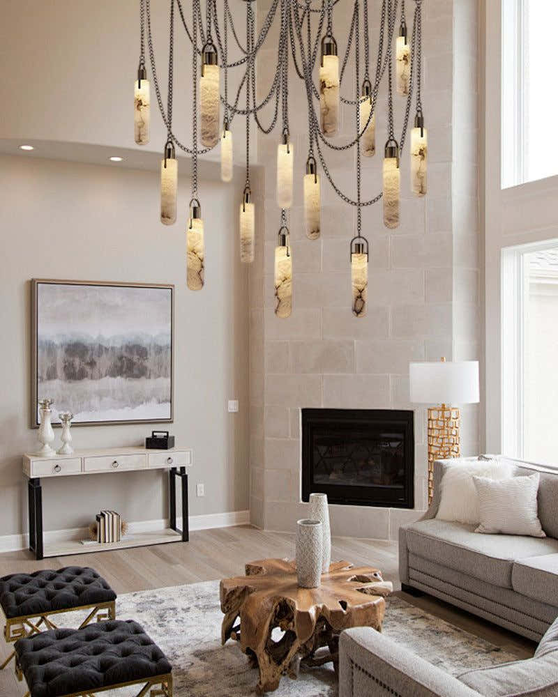 9-lights Brass Dome Pendant Chain Light over island lighting  | Cluster Alabaster Lighting